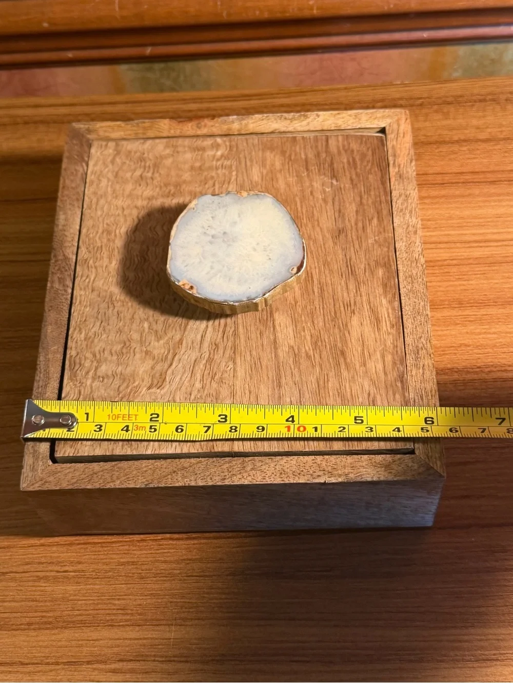 Pier 1 Decorative Wood Box Agate Slice Knob Jewelry Trinket Box Made in India